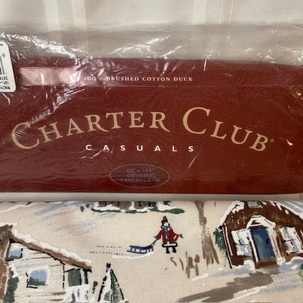 Charter Club Winter Village Christmas Tablecloth 60x104 Brushed Cotton Duck New